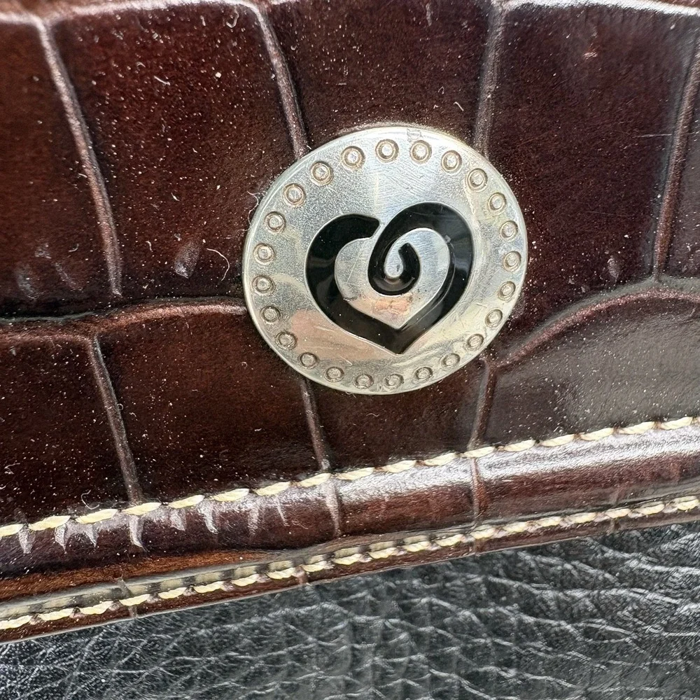 Brighton Black Brown Leather Crossbody Organizer Bag Heart Hardware Mini‎ Purse